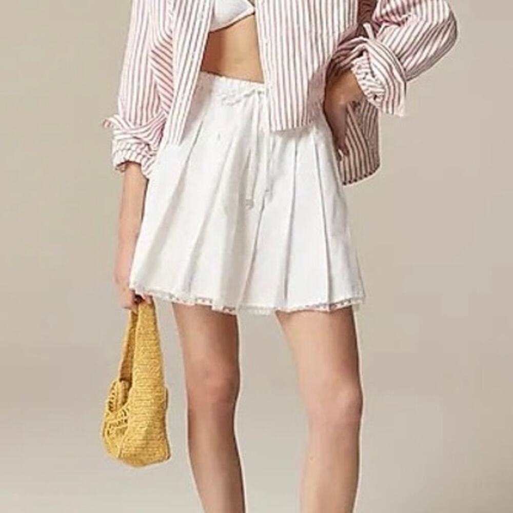 J.Crew Pleated Tie Waist Cotton Mini Skirt White Size Medium